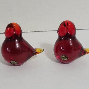Konst Glashyttan Urshult Sweden MCM GLASS RED BIRD Paperweights - Lot of 2